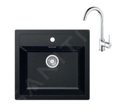 Franke Set - Set Da Cucina T102, Lavello In Tectonite SID 610 E Miscelatore FP 9000.031, Nero/cromo 143.0675.710