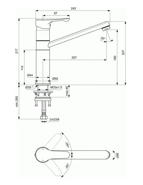 Ideal Standard Alpha - Miscelatore Da Lavello, Cromo BC813AA 4 Ideal Standard Alpha - Miscelatore Da Lavello, Cromo BC813AA - immagine 2